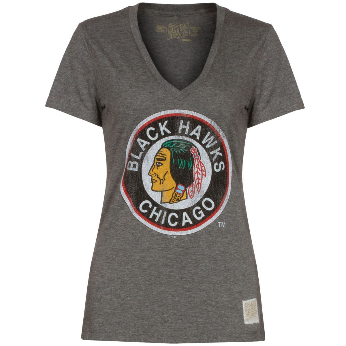 Chicago Blackhawks Retro Logo Deep V-Neck T-Shirt for Women product image 1, provided for visual reference and product