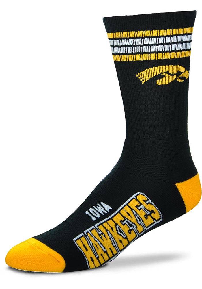 For Bare Feet Iowa Hawkeyes 4 Stripe Deuce Mens Crew Socks product image 1, provided for visual reference and product detail