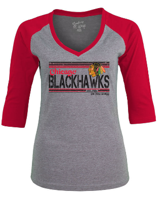 Chicago Blackhawks NHL Old Time Hockey Gray/Red Amherst Raglan 3/4 Sleeve T-Shirt for Women product image 1, provided for