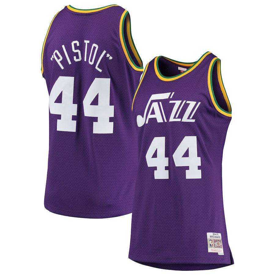 New Orleans Jazz "Pistol" Pete Maravich Mitchell & Ness Purple Swingman Jersey for Men product image 1, provided for visual
