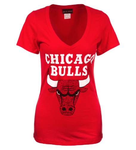 Womens Chicago Bulls Dotted Logo V Neck T-Shirt - Red product image 1, provided for visual reference and product detail