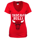 Womens Chicago Bulls Dotted Logo V Neck T-Shirt - Red product image 1, provided for visual reference and product detail