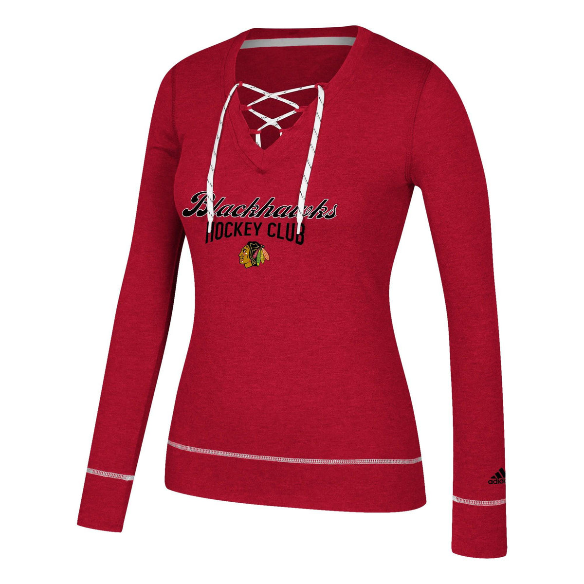 Womens Adidas Chicago Blackhawks NHL Skate Through Lace Long Sleeve Top product image 1, provided for visual reference and