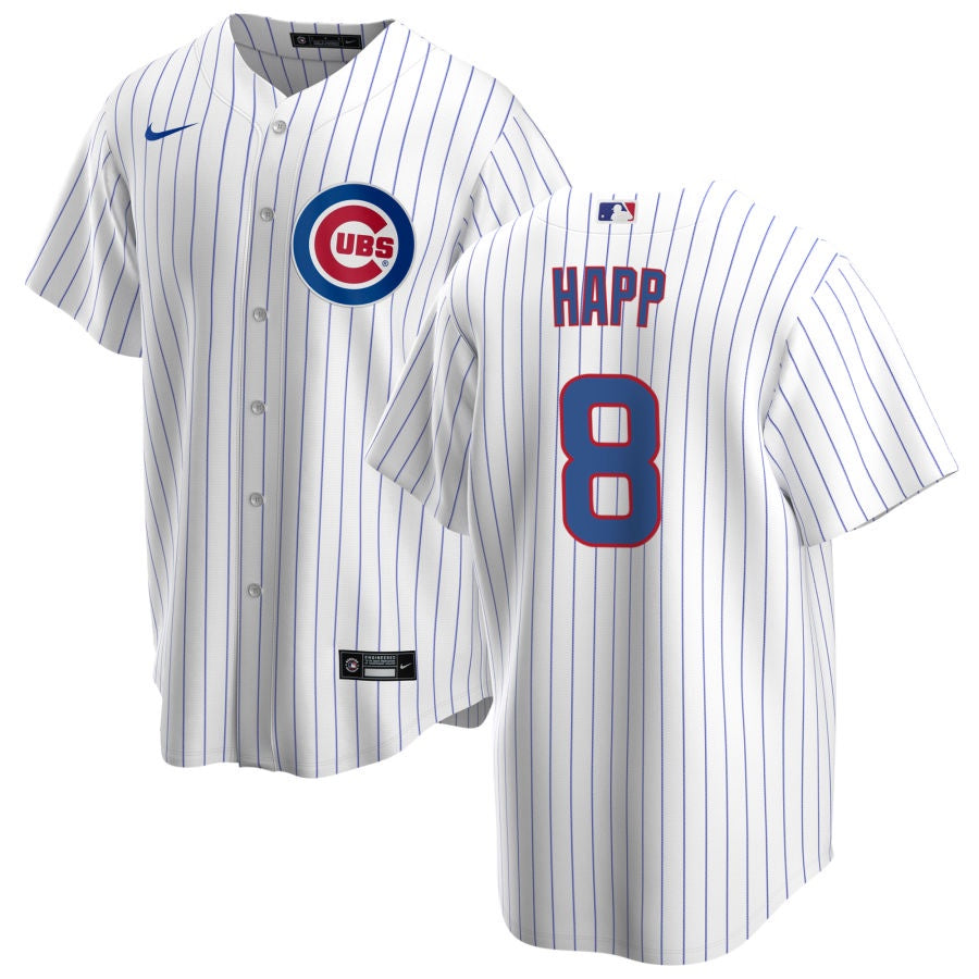 NIKE Men Ian Happ Chicago Cubs White Home Premium Stitch Replica Jersey product image 1, provided for visual reference and