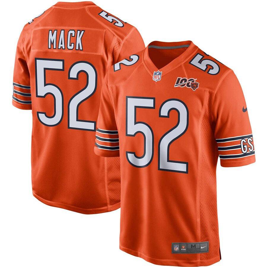 Chicago Bears Khalil Mack Nike Orange 100th Season Game Jersey for Men product image 1, provided for visual reference and