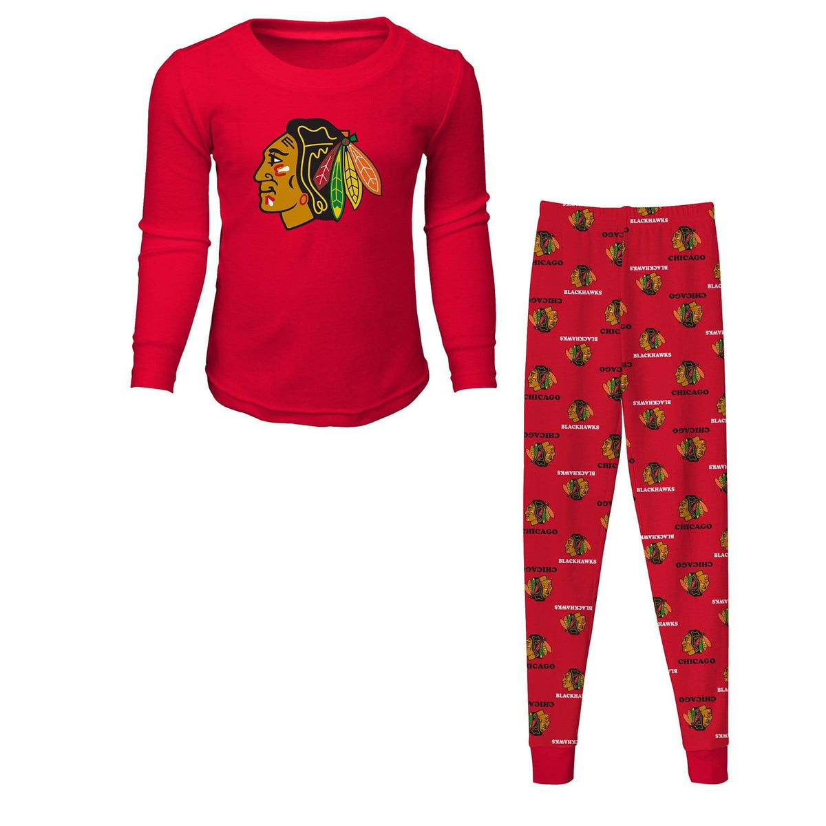 Toddler OuterStuff NHL Kids Chicago Blackhawks Red Long Sleeve T-Shirt and Pant Sleep Set product image 1, provided for