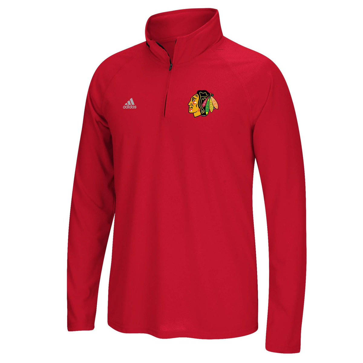 Mens Chicago Blackhawks Red Long Sleeve 1/4 Zip Ultimate T-Shirt By Adidas product image 1, provided for visual reference