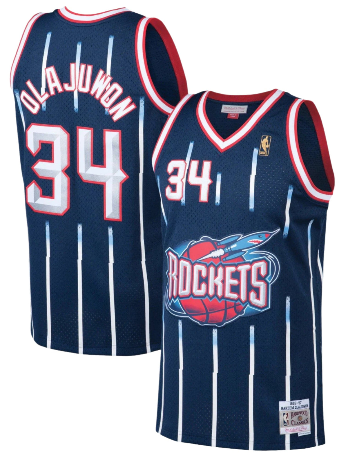 Houston Rockets Hakeem Olajuwon Mitchell & Ness Navy 1996-97 Hardwood Classics Swingman Jersey for Men product image 1,