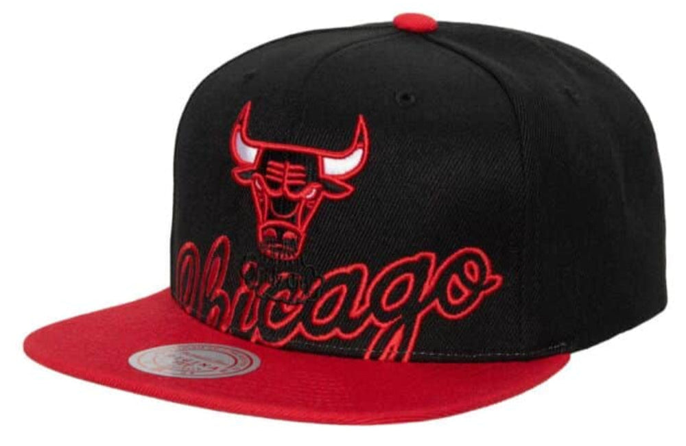 Chicago Bulls Mitchell & Ness 2 Tone Black and Red Low Big Face Hardwood Classics Snapback Hat for Men product image 1,