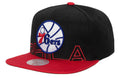 Philadelphia 76ers Mitchell & Ness 2 Tone Black and Red Low Big Face Hardwood Classics Snapback Hat for Men product image 1,