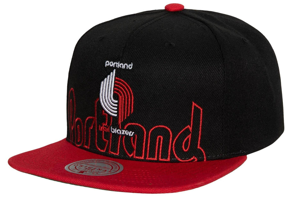 Portland Trail Blazers Mitchell & Ness 2 Tone Black and Red Low Big Face Hardwood Classics Snapback Hat for Men product