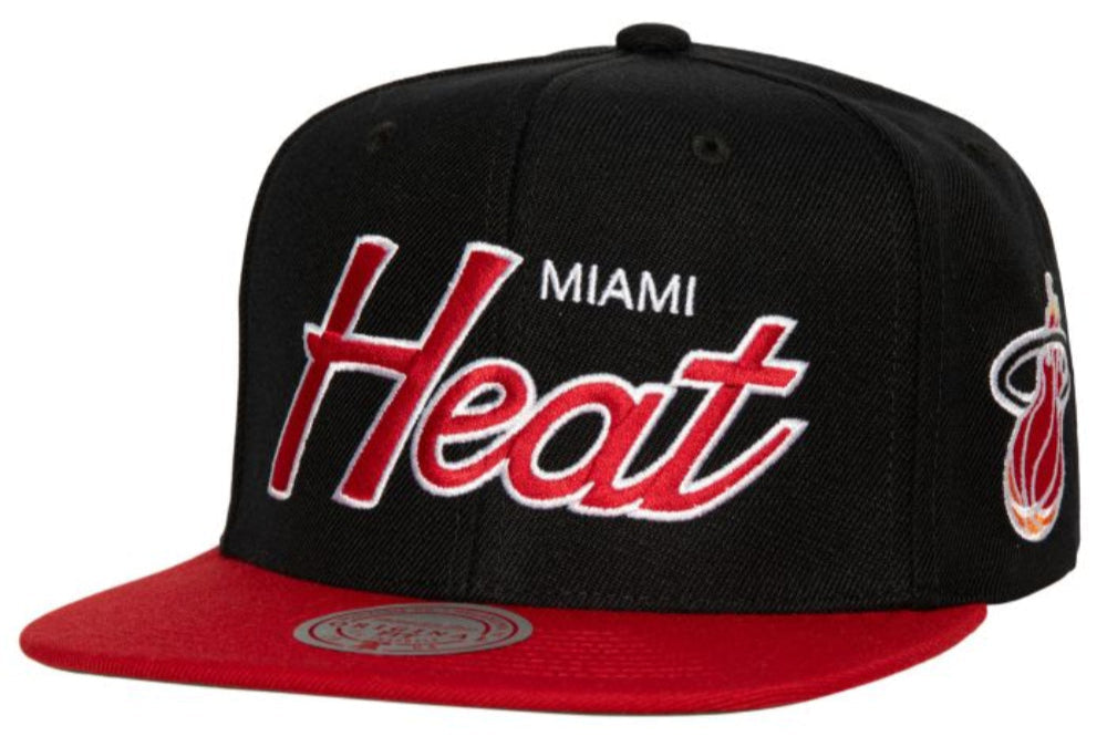 Miami Heat HWC Team Script 2.0 Mitchell & Ness Snapback Hat product image 1, provided for visual reference and product
