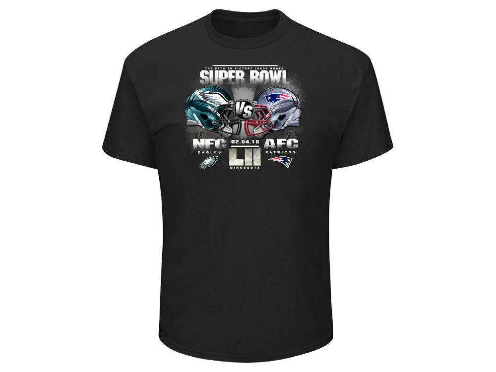 New England Patriots vs. Philadelphia Eagles NFL Pro Line by Fanatics Branded Black Super Bowl LII Dueling Dime T-Shirt for
