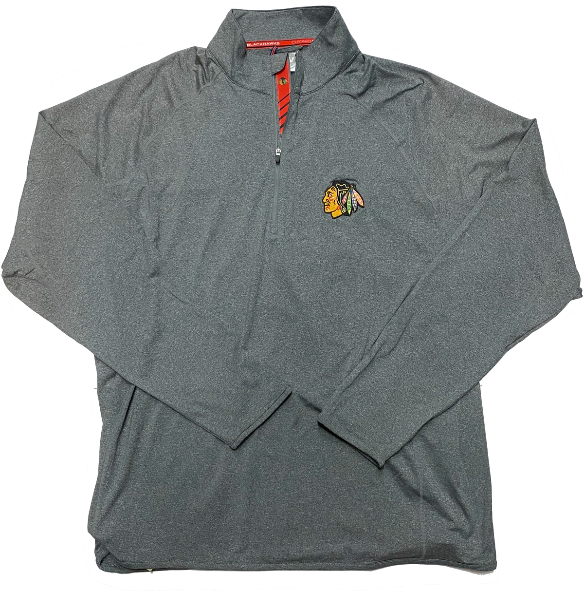 Chicago Blackhawks Gray Metro Racing Stripes 1/4 Zip Track Jacket By Levelwear for Men product image 1, provided for visual
