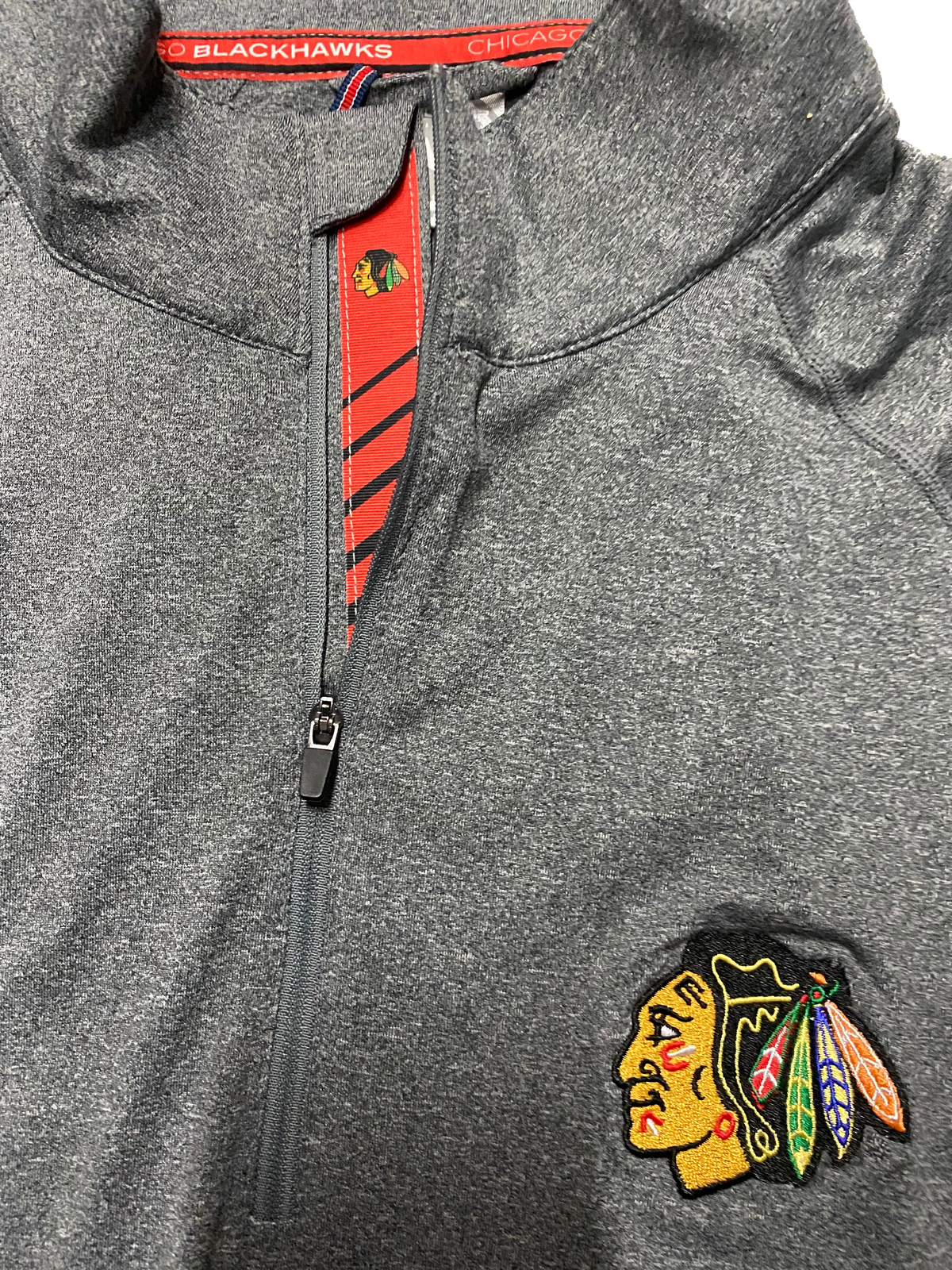 Chicago Blackhawks Gray Metro Racing Stripes 1/4 Zip Track Jacket By Levelwear for Men product image 2, provided for visual