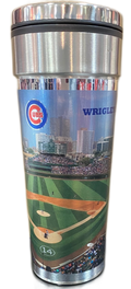 Chicago Cubs Wrigley Field Metallic Wrap 22 oz Travel Mug product image 1, provided for visual reference and product detail