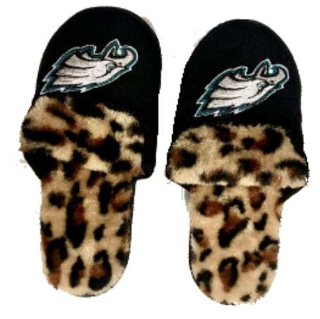 Philadelphia Eagles Leopard Print Sherpa Slide Slippers for Women product image 1, provided for visual reference and product
