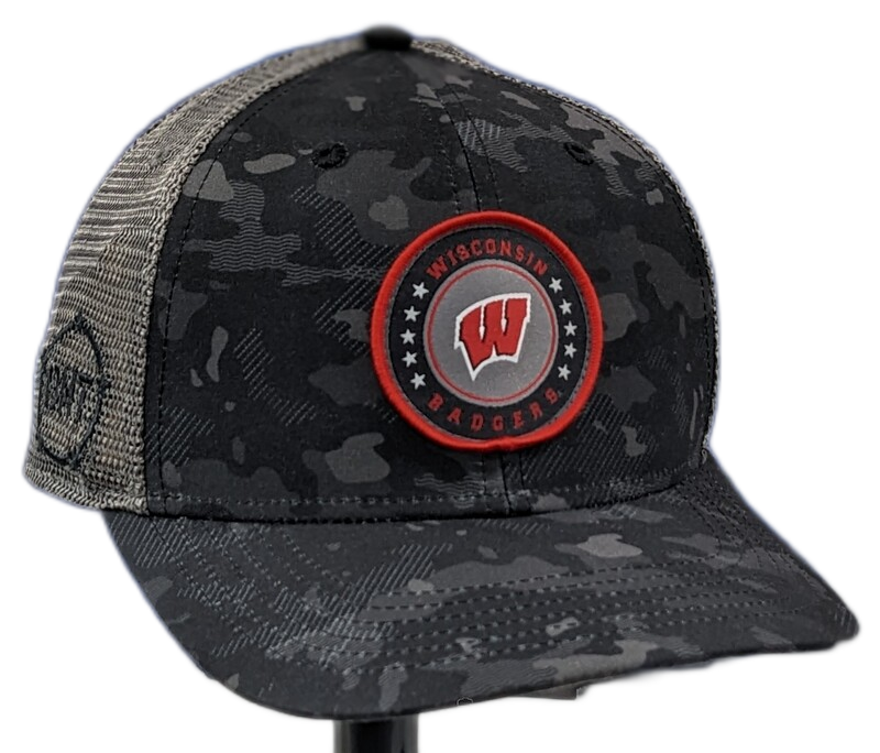 Wisconsin Badgers Operation Hat Trick Dark Camo Trucker Adjustable Top of the World Hat product image 1, provided for visual