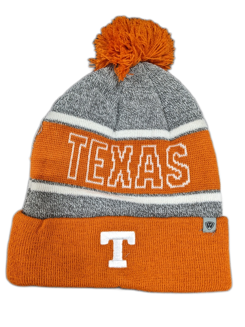 Texas Longhorns NCAA Top of the World Burnt Orange Cuffed Pom Knit Hat product image 2, provided for visual reference and