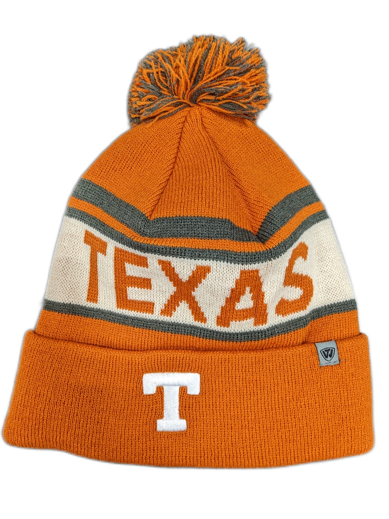 Texas Longhorns NCAA Top of the World Rust Orange Cuffed Pom Knit Hat product image 2, provided for visual reference and