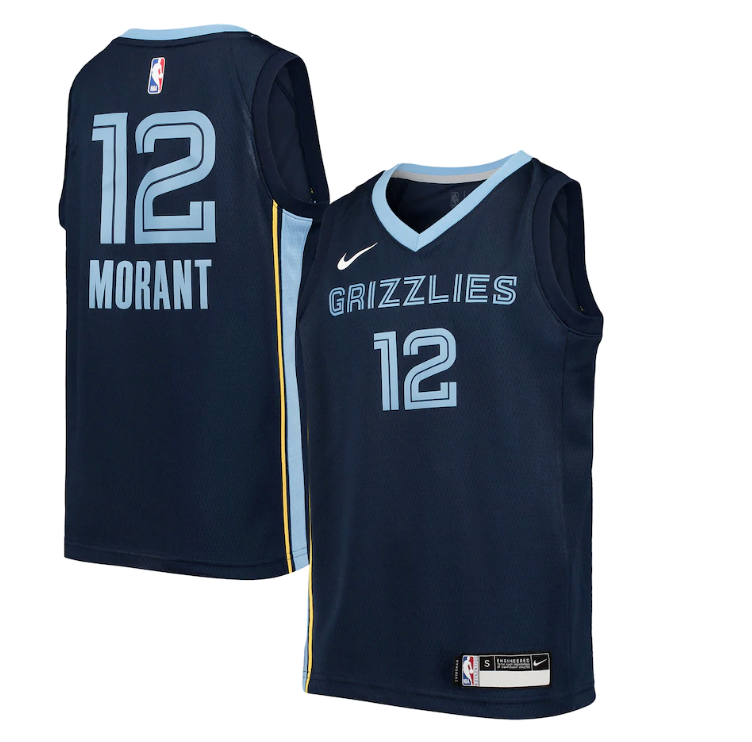 Nike Ja Morant Memphis Grizzlies Youth Blue Team Swingman Jersey product image 1, provided for visual reference and product