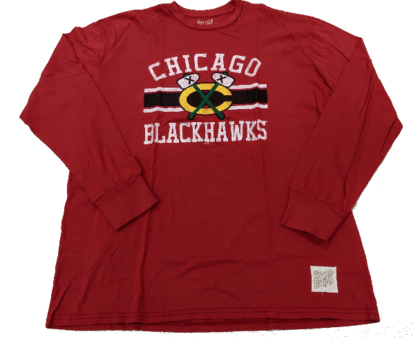 Chicago Blackhawks Red Secondary Logo Bar Stripe Long Sleeve T-Shirt for Men product image 1, provided for visual reference