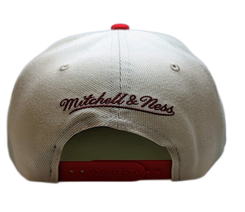 Miami Heat Mitchell & Ness Hardwood Classics Natural 2 Tone Snapback Hat- Cream/Red product image 2, provided for visual