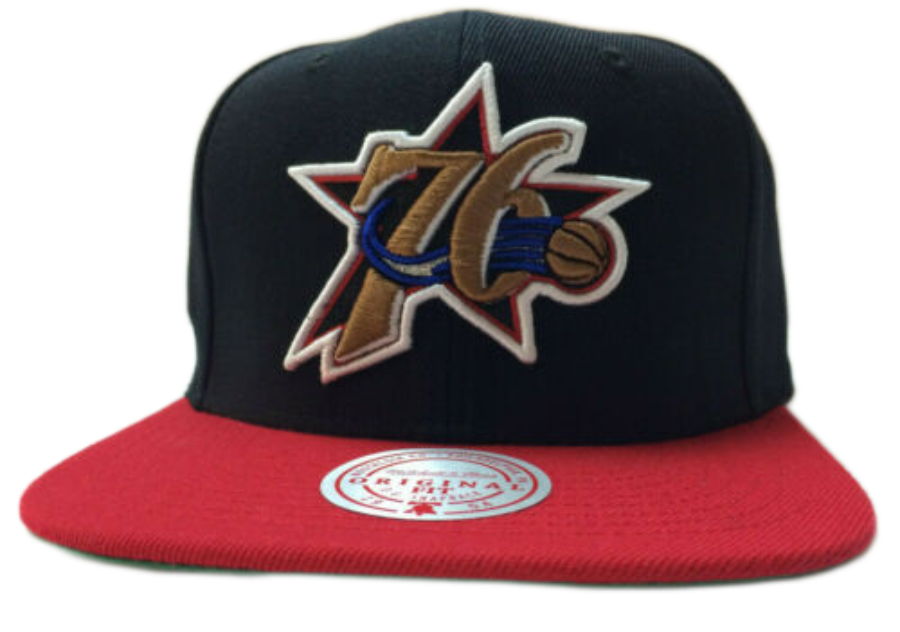 Mens NBA Philadelphia 76ers Team 2 Tone Snapback Hat By Mitchell And Ness product image 1, provided for visual reference and