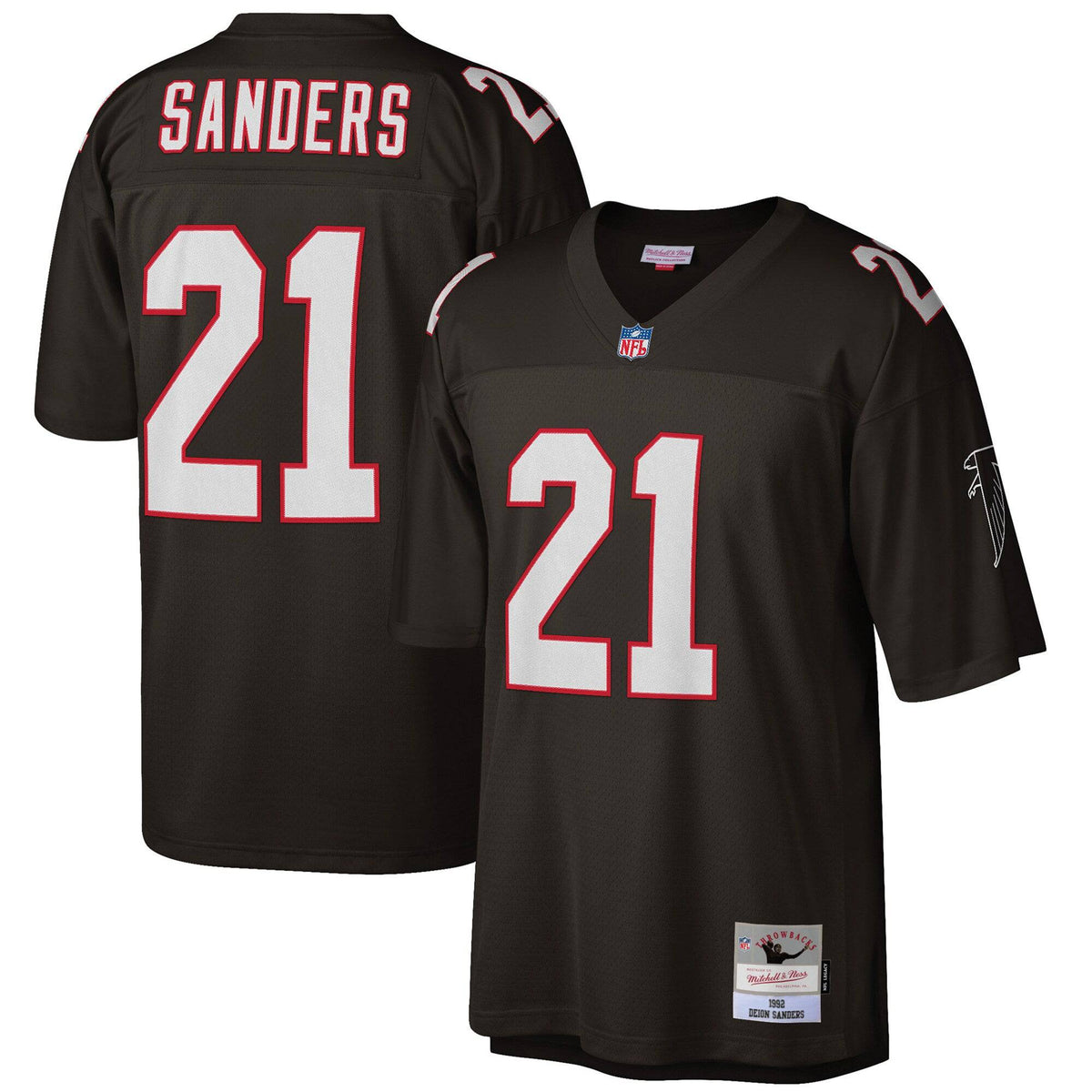 Mens Atlanta Falcons Deion Sanders Mitchell & Ness Black 1992 Retired Player Vintage Replica Jersey product image 1,