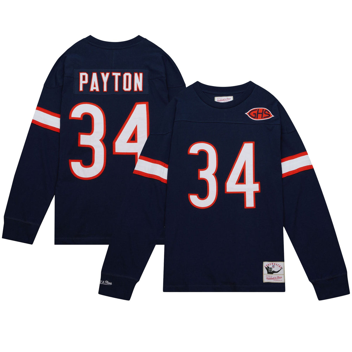Chicago Bears Walter Payton Mitchell & Ness Navy Throwback Name & Number Long Sleeve T-Shirt for Men product image 1,