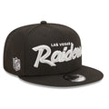 Mens Las Vegas Raiders New Era Black Script 9FIFTY Snapback Hat product image 1, provided for visual reference and product