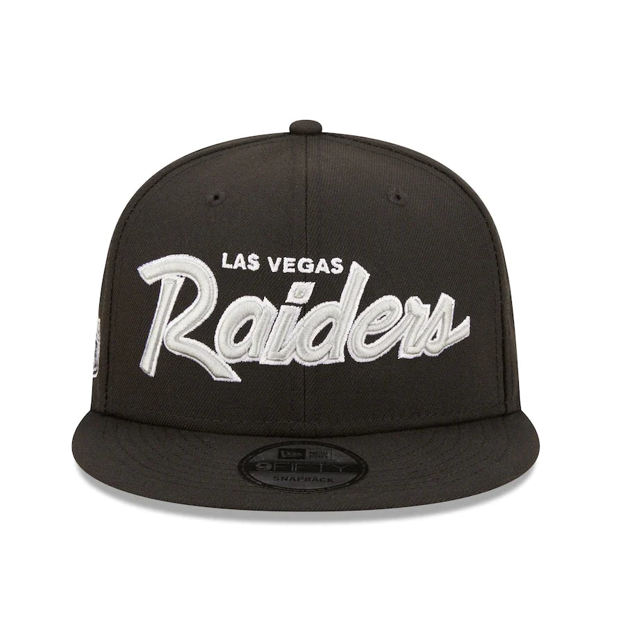 Mens Las Vegas Raiders New Era Black Script 9FIFTY Snapback Hat product image 2, provided for visual reference and product