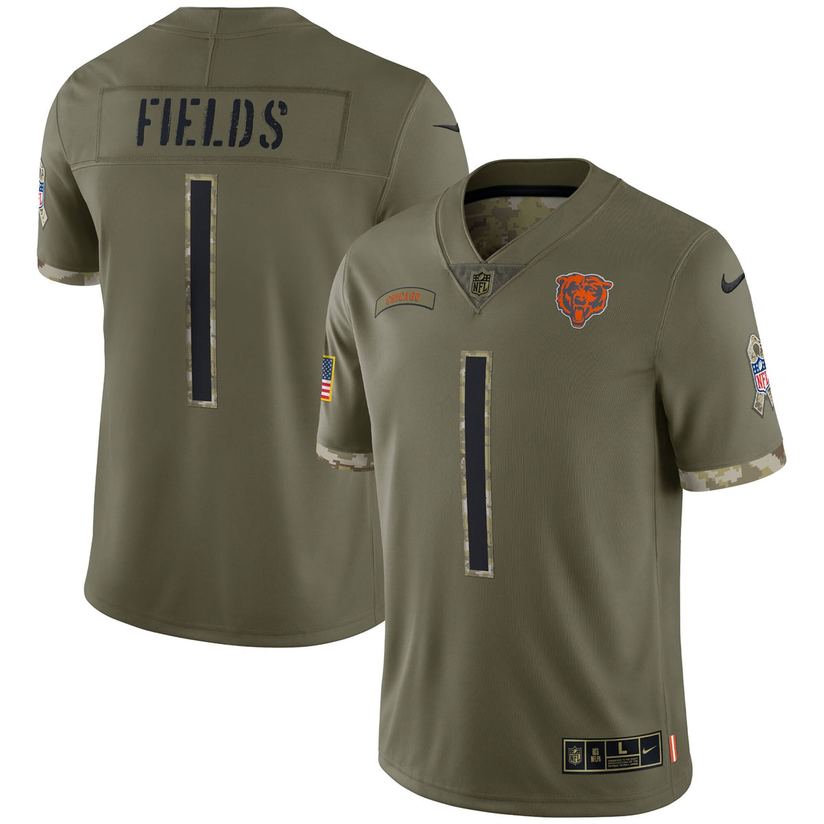 Justin Fields Chicago Bears Nike 2022 Salute To Service Limited Jersey - Olive for Men product image 1, provided for visual