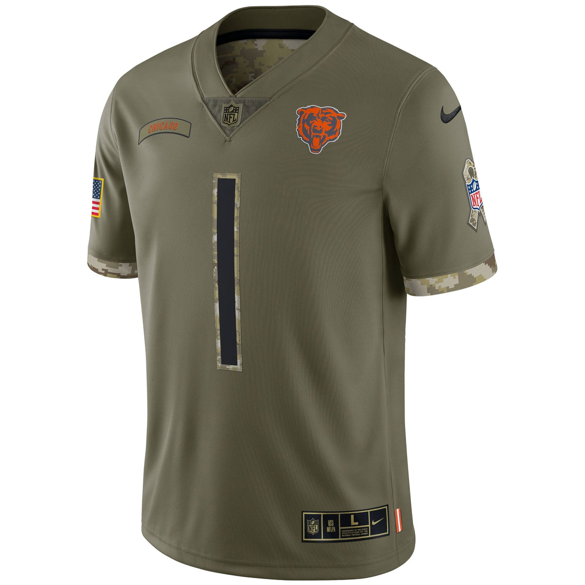 Justin Fields Chicago Bears Nike 2022 Salute To Service Limited Jersey - Olive for Men product image 2, provided for visual