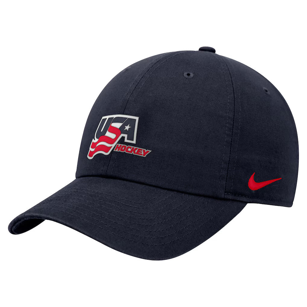 USA Hockey Nike Heritage 86 Arch Navy Adjustable Performance Hat product image 1, provided for visual reference and product