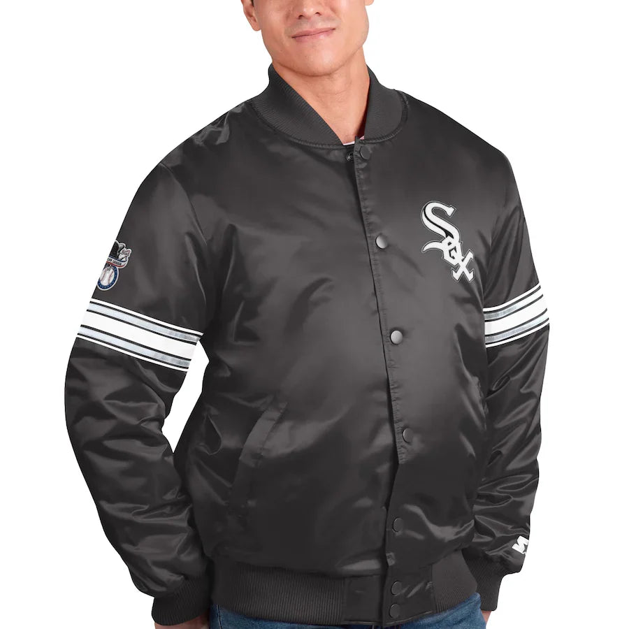 Chicago White Sox Pick & Roll Starter Satin Jacket-Black for Men product image 1, provided for visual reference and product