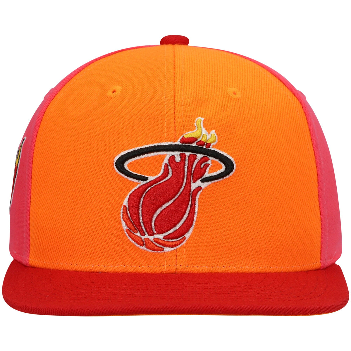 Miami Heat Mitchell & Ness Hardwood Classics On The Block Snapback Hat - Orange/Red product image 2, provided for visual