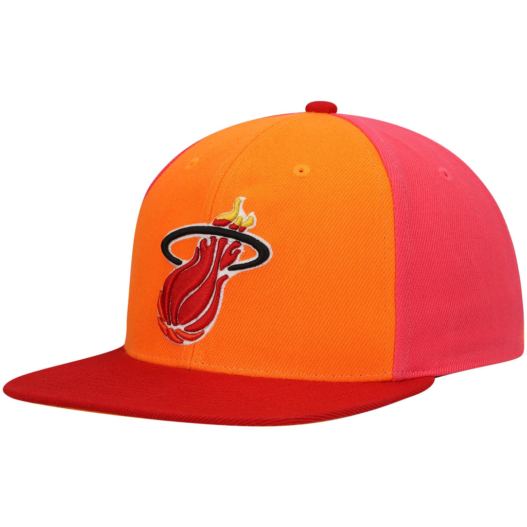 Miami Heat Mitchell & Ness Hardwood Classics On The Block Snapback Hat - Orange/Red product image 3, provided for visual