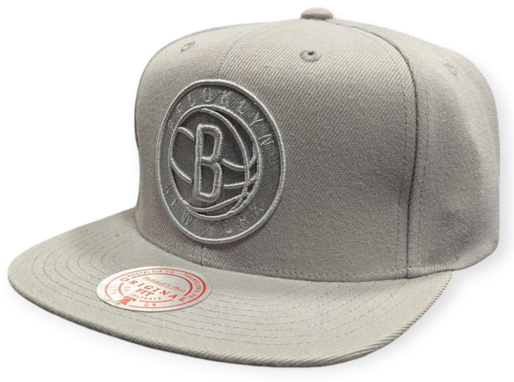 Brooklyn Nets Mitchell & Ness Tonal Eclipse Snapback Hat- Gray product image 1, provided for visual reference and product