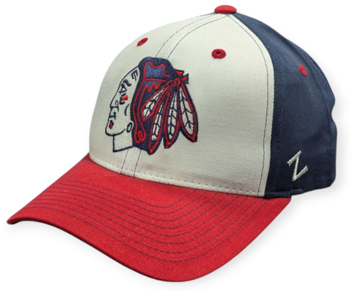 Mens Chicago Blackhawks Zephyr NHL Patriot Staple Adjustable hat product image 1, provided for visual reference and product