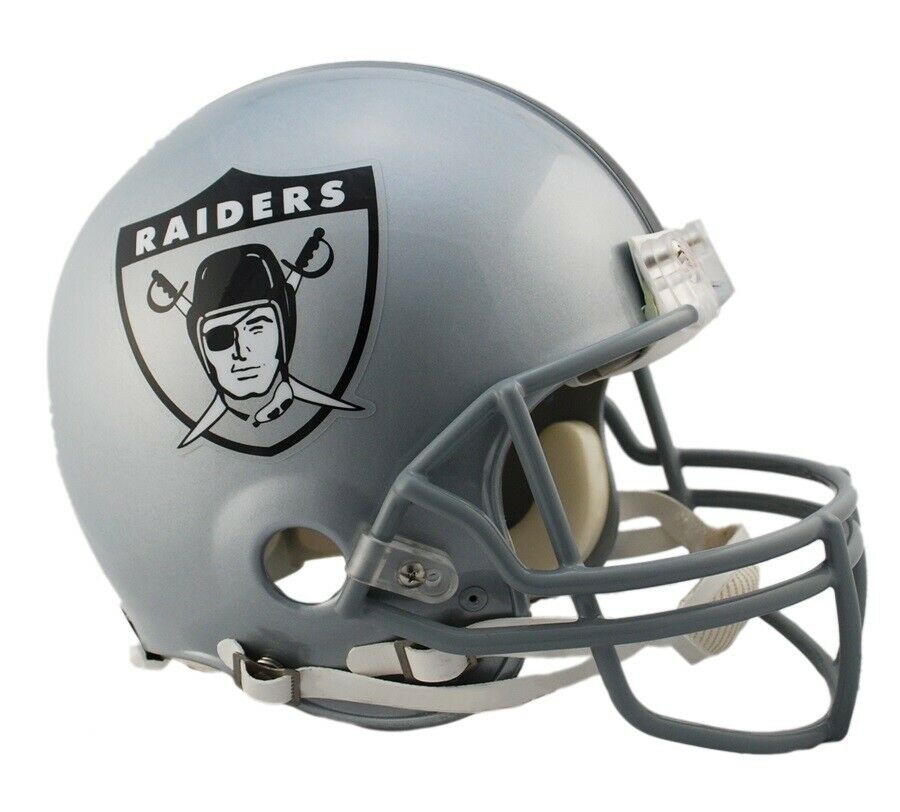 Riddell Oakland Raiders 1963 Silver VSR4 Mini Helmet product image 1, provided for visual reference and product detail review