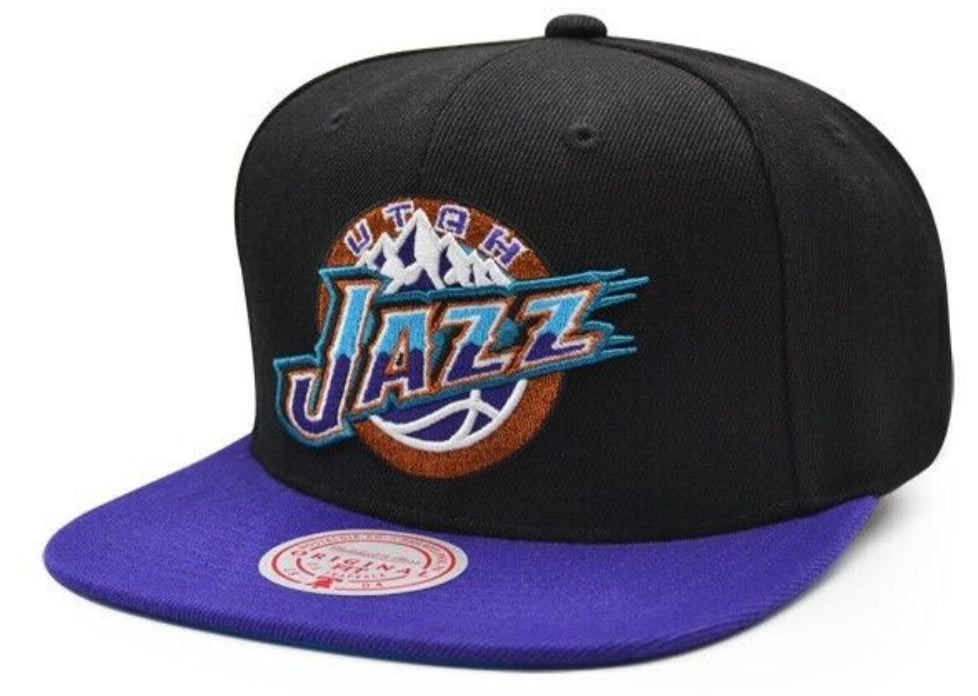 Mitchell & Ness Utah Jazz NBA Core Basic 2 Tone Black/Purple Hardwood Classics Snapback Hat for Men product image 1,