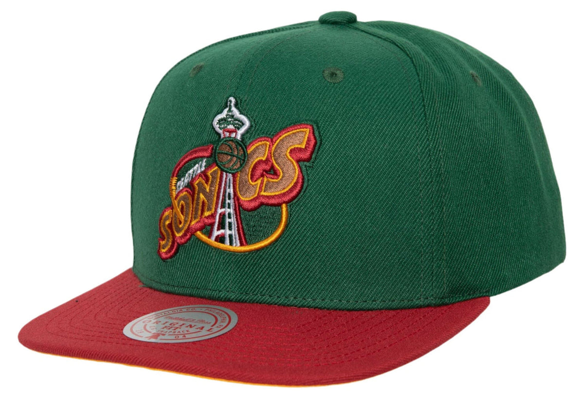 Seattle Supersonics NBA Core Basic 2 Tone Green/Maroon HWC Mitchell & Ness Snapback Hat for Men product image 1, provided