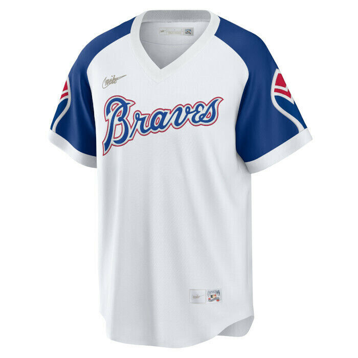 Nike Men Atlanta Braves Hank Aaron Cooperstown Collection Home Replica Cool Base Jersey product image 2, provided for visual