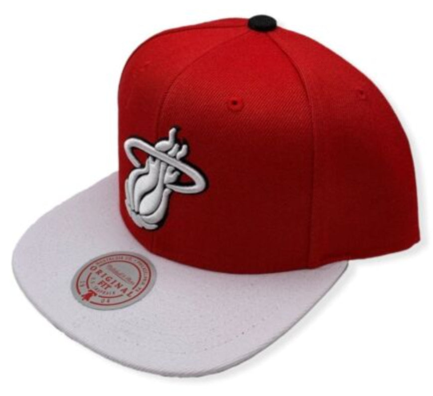 Miami Heat NBA 2 Tone Cardinal Red/White Mitchell & Ness Snapback Hat for Men product image 1, provided for visual reference