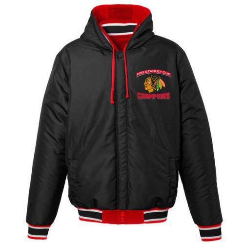 Mens Chicago Blackhawks 2015 Stanley Cup Champions Hooded Reversible Jacket product image 2, provided for visual reference