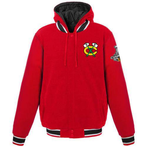 Mens Chicago Blackhawks 2015 Stanley Cup Champions Hooded Reversible Jacket product image 3, provided for visual reference