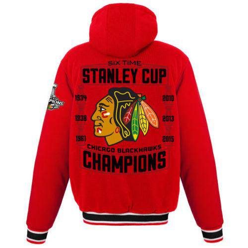 Mens Chicago Blackhawks 2015 Stanley Cup Champions Hooded Reversible Jacket product image 4, provided for visual reference