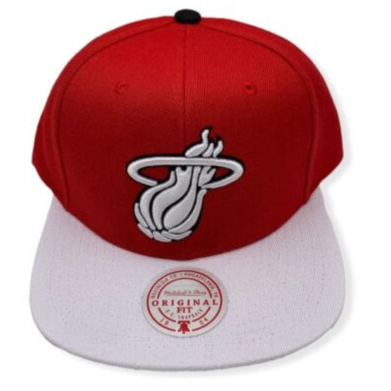 Miami Heat NBA 2 Tone Cardinal Red/White Mitchell & Ness Snapback Hat for Men product image 2, provided for visual reference