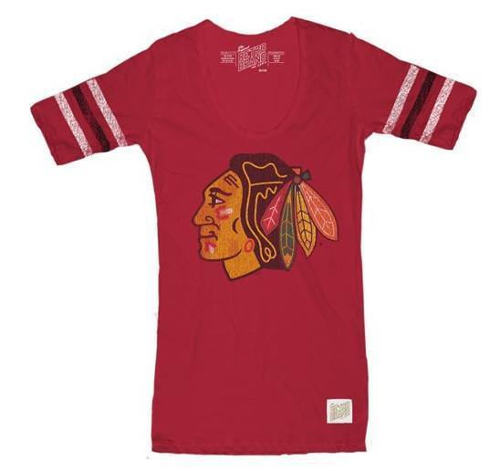 Chicago Blackhawks Red Mid Sleeve with Stripes T-Shirt for Women product image 1, provided for visual reference and product